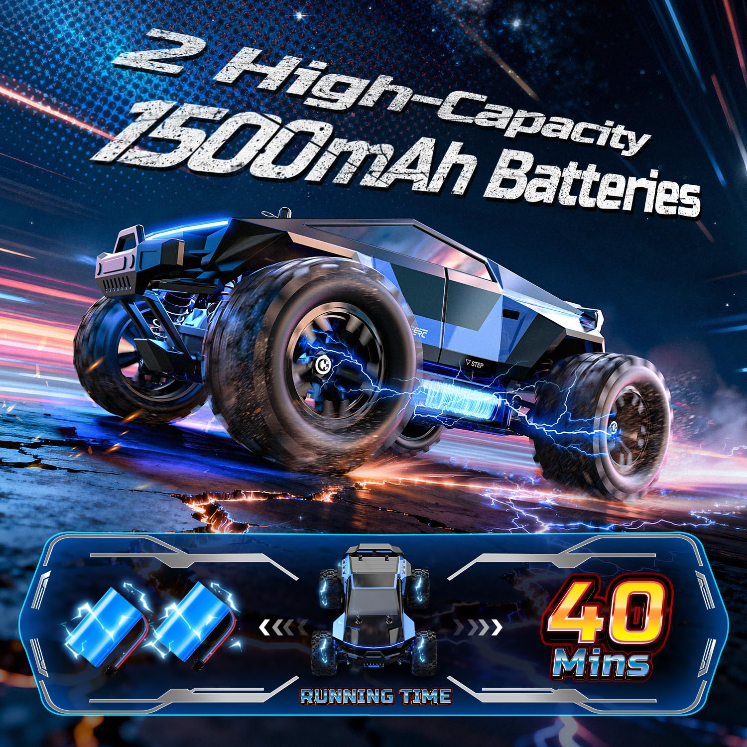 DEERC 1/18 All Terrain Fast Drift & Racing RC Car, 40KM/H Remote Control Truck with Futuristic Body Shell, Extra Drift Wheels, 2.4GHz Waterproof Off-Road Vehicle with 2 Batteries for Kids & Adults