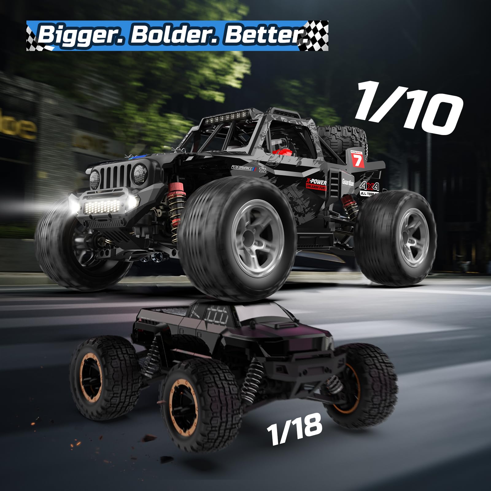 DEERC 1/10 Brushless RC Cars for Adults, 60 KMH 4x4 Off-Road RC Truck, Waterproof Remote Control Monster Truck, High Speed RC Car, All Terrain Remote Control Car for Boys, 2 * 3S Lipo Batteries