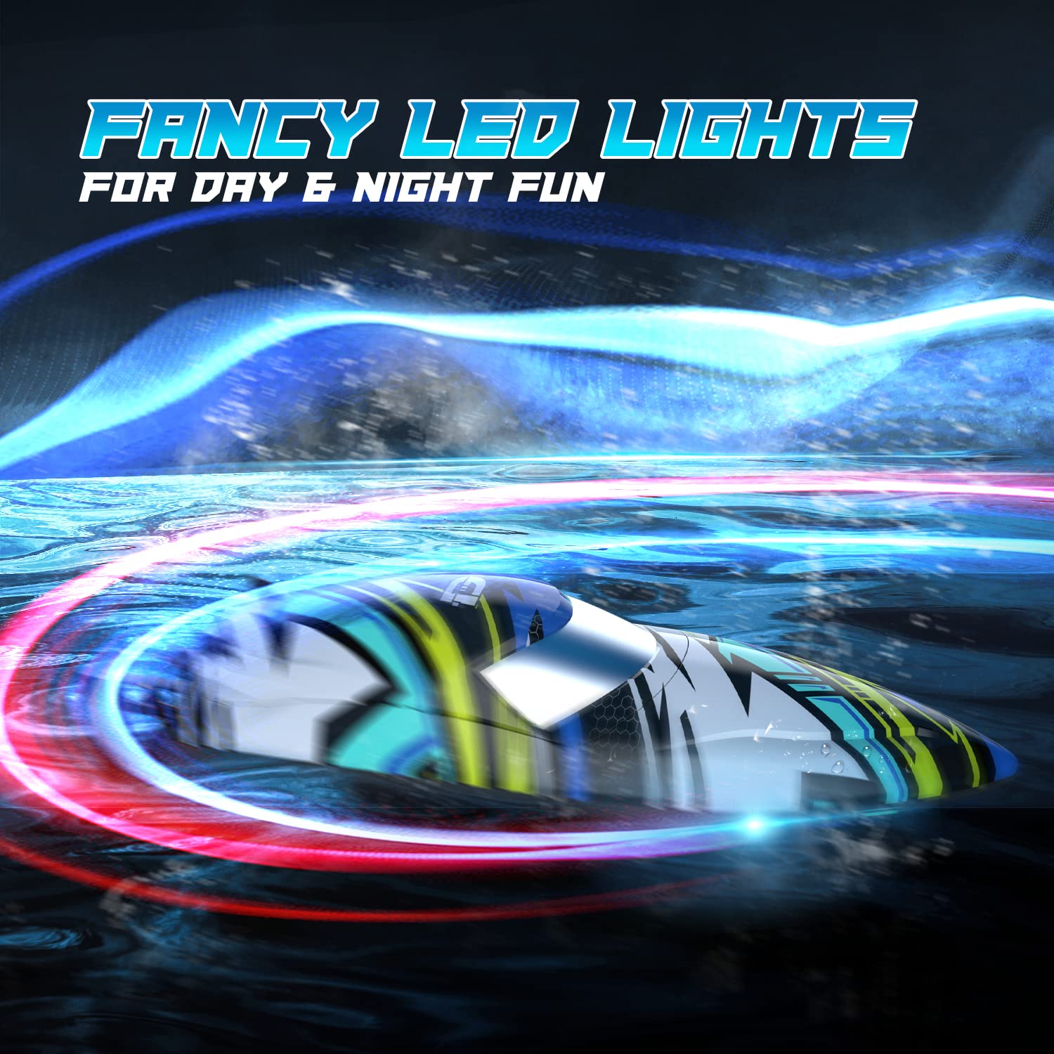 DEERC Brushless Remote Control Speed Boat, 30+ mph Racing RC Boat, Full Proportional 2.4Ghz, Self-Righting with LED Light for Adults & Kids