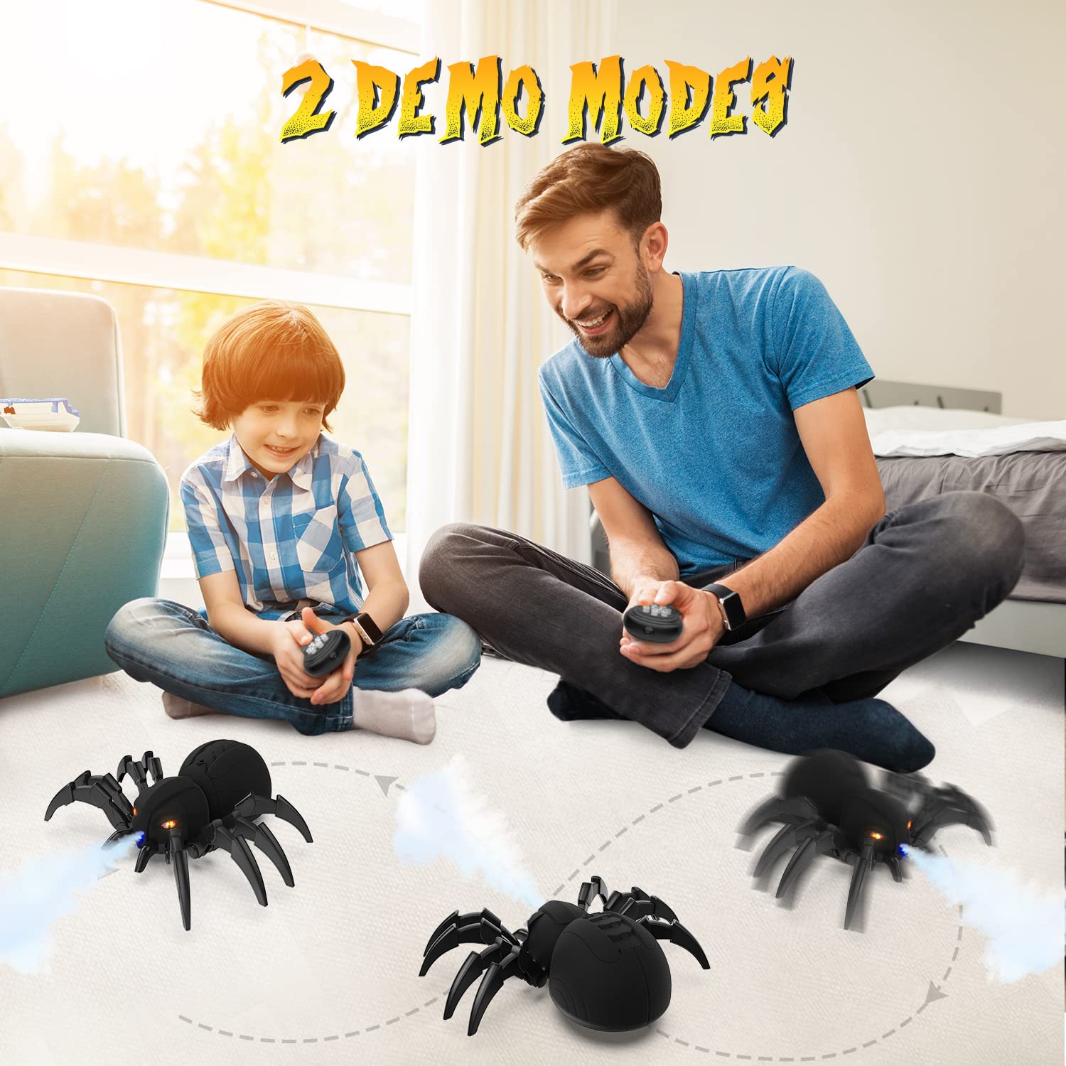 DEERC Remote Control Spider, Robot Spide with Spray and Lights, Black Widow Toy for Kids, for Halloween Xmas Birthday Party Joke Prank, Wireless RC Realistic Bot Moving Real Music Effect Tarantula