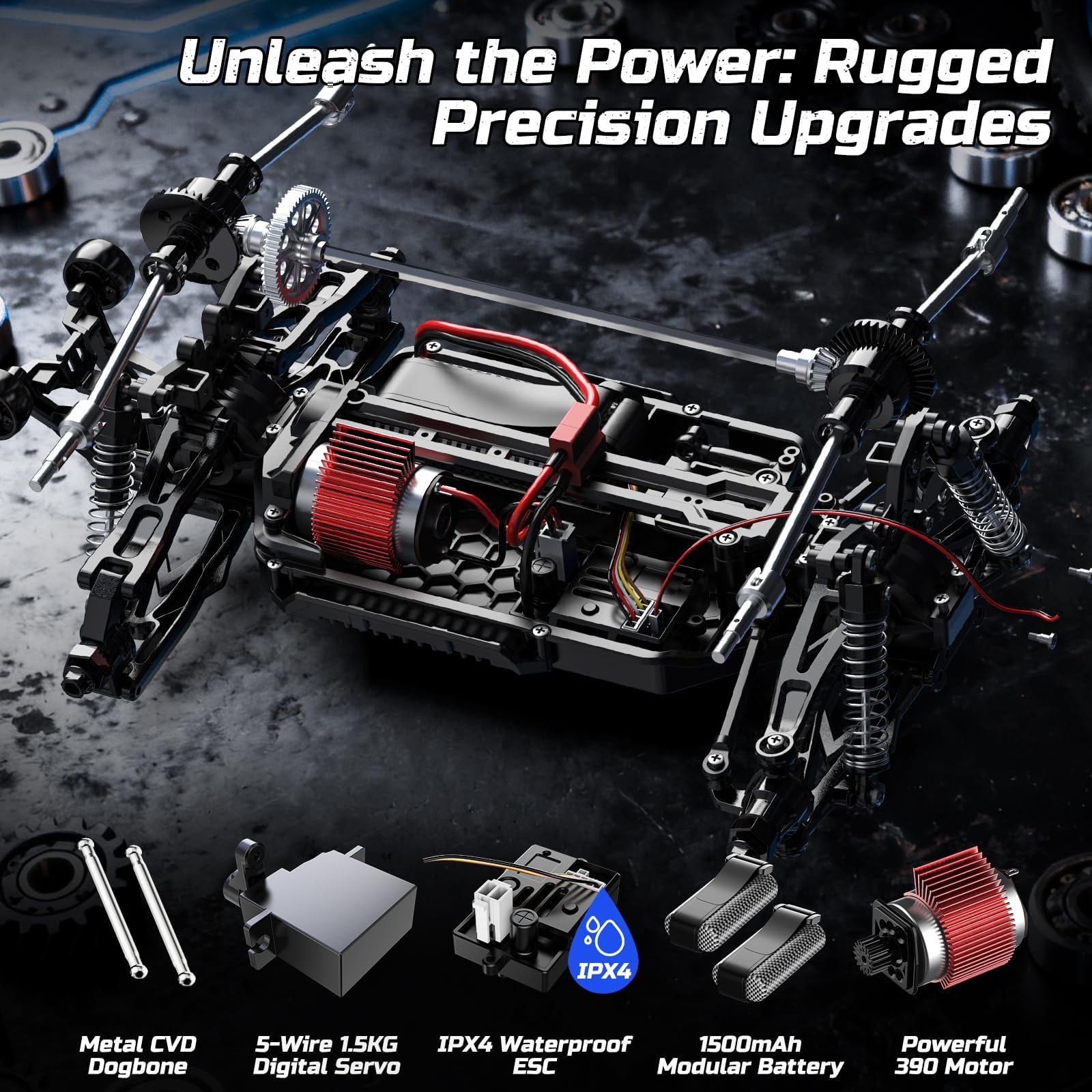 DEERC 9006E 1:12 RC Cars for Adults Boys, 45KM/H Off-Road Short Course Truck, 4WD All Terrain Remote Control Monster Truck, 2.4GHz Waterproof Car with 2 Rechargeable Batteries, Spare Tire, LED Lights