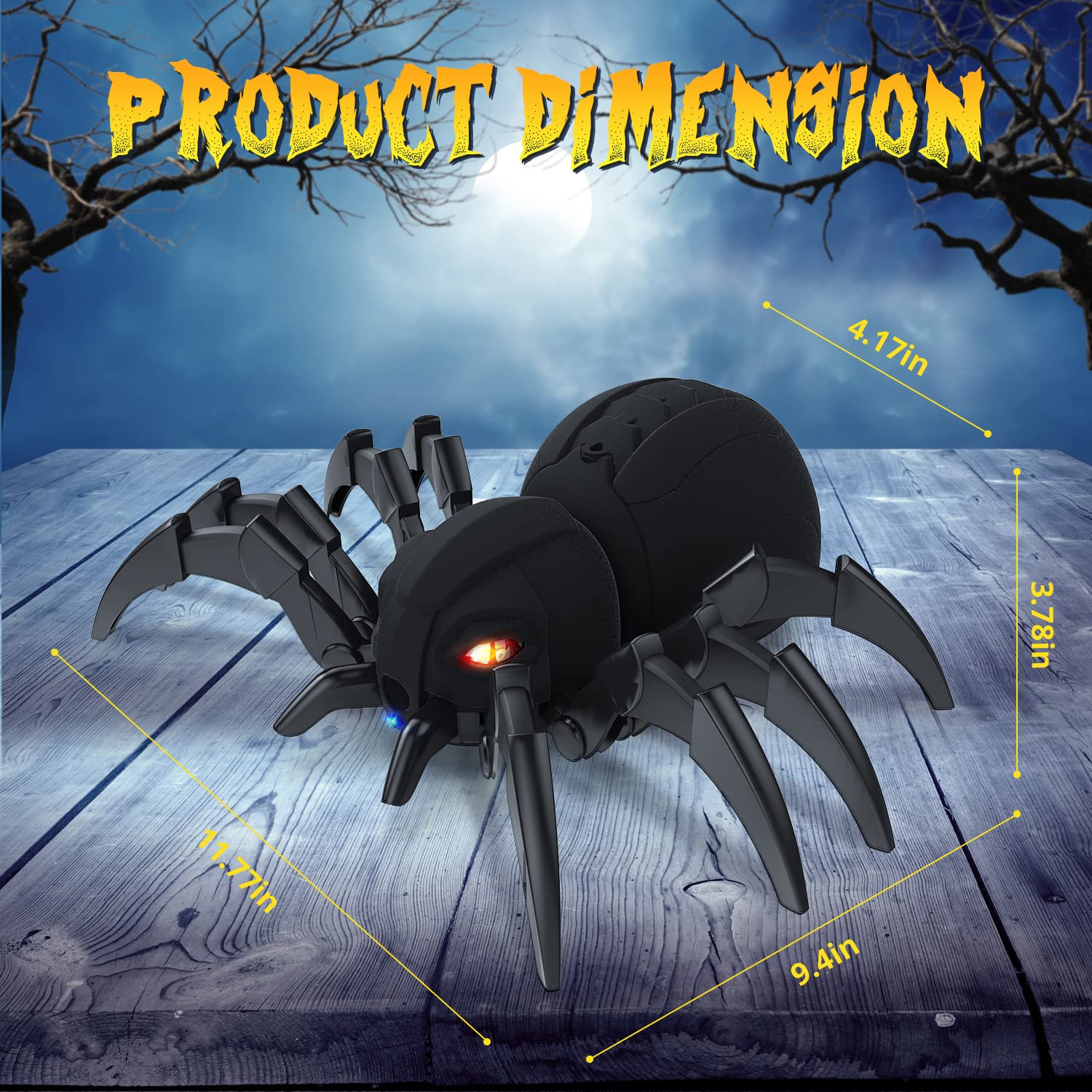 DEERC Remote Control Spider, Robot Spide with Spray and Lights, Black Widow Toy for Kids, for Halloween Xmas Birthday Party Joke Prank, Wireless RC Realistic Bot Moving Real Music Effect Tarantula