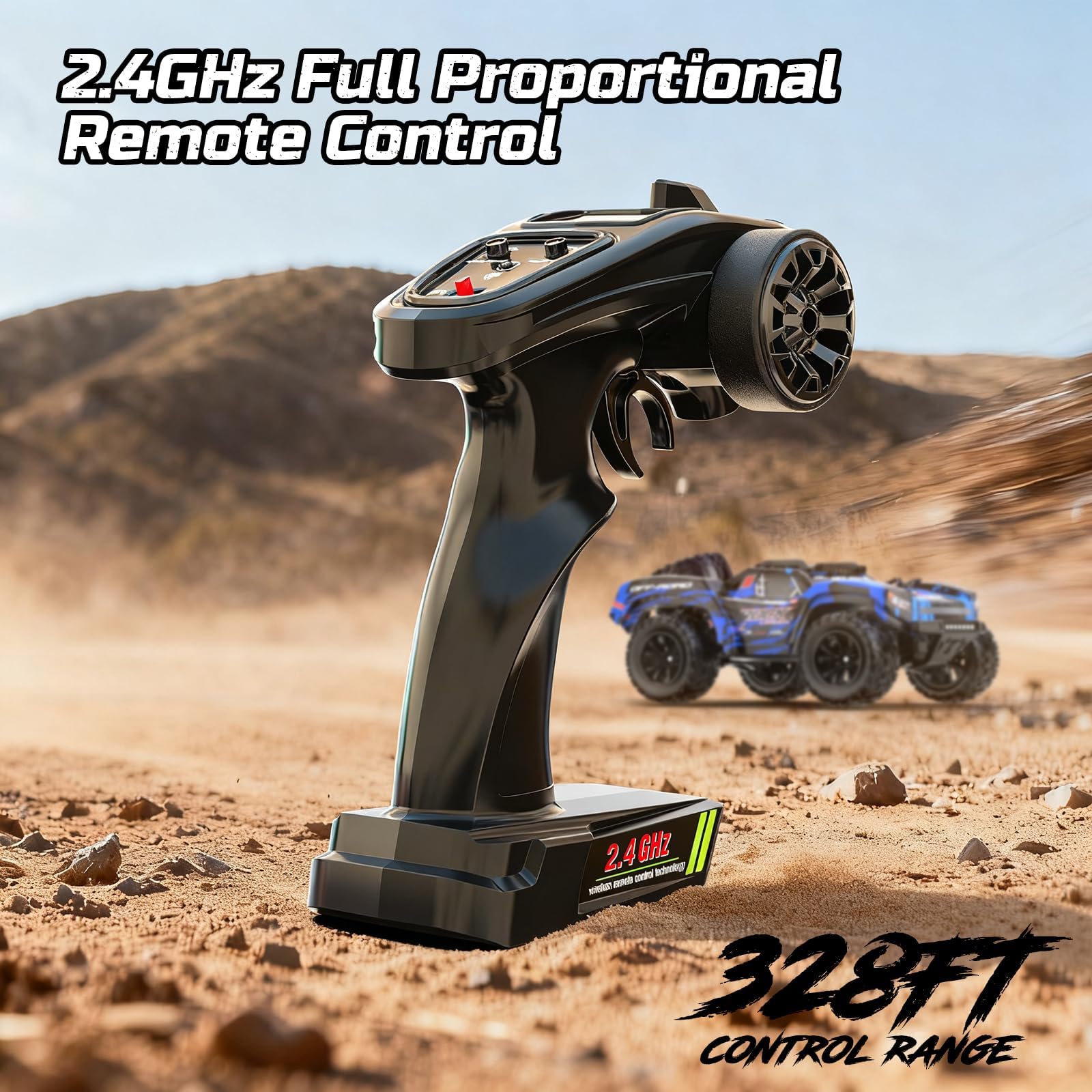 DEERC 9006E 1:12 RC Cars for Adults Boys, 45KM/H Off-Road Short Course Truck, 4WD All Terrain Remote Control Monster Truck, 2.4GHz Waterproof Car with 2 Rechargeable Batteries, Spare Tire, LED Lights