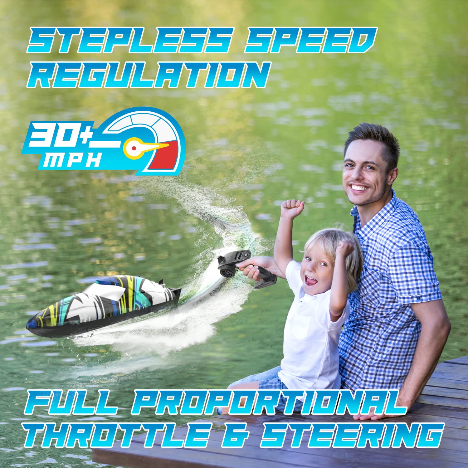 DEERC Brushless Remote Control Speed Boat, 30+ mph Racing RC Boat, Full Proportional 2.4Ghz, Self-Righting with LED Light for Adults & Kids