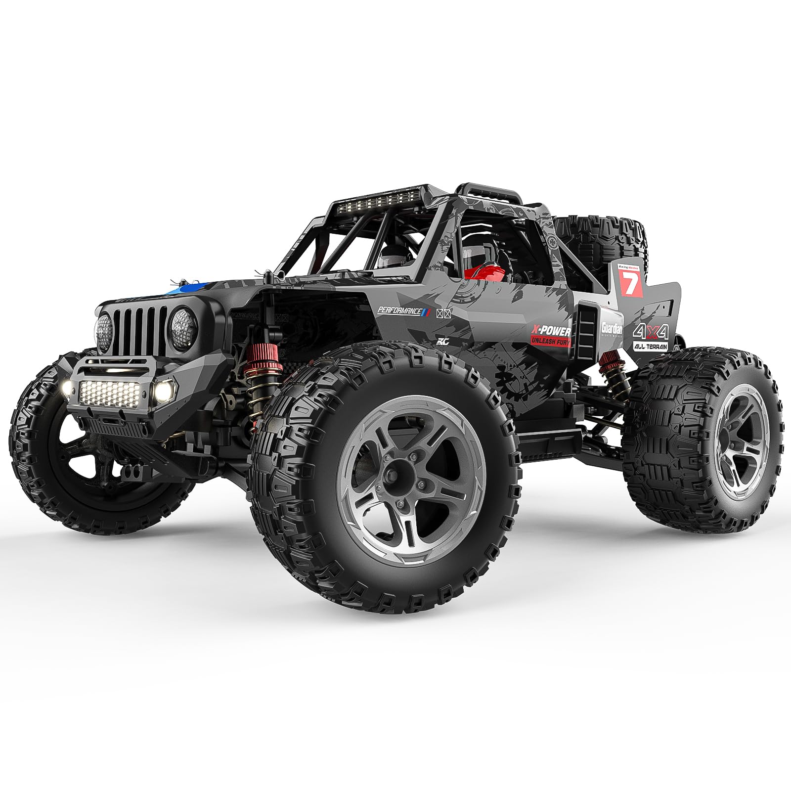 DEERC 1/10 Brushless RC Cars for Adults, 60 KMH 4x4 Off-Road RC Truck, Waterproof Remote Control Monster Truck, High Speed RC Car, All Terrain Remote Control Car for Boys, 2 * 3S Lipo Batteries