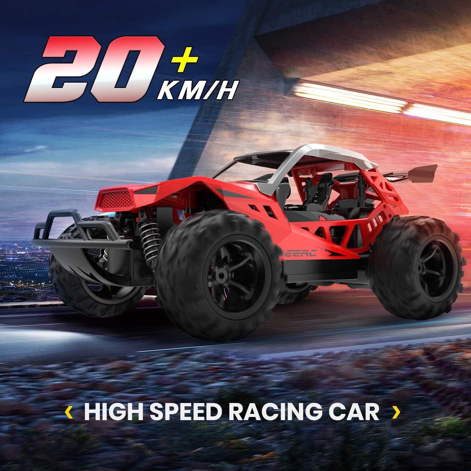 DEERC Remote Control Car for Kids Electric Monster Truck Off-Road Vehicle High-Speed RC Car 2.4GHz 20 KM/H 1:22 Scale Toys Gifts for Children