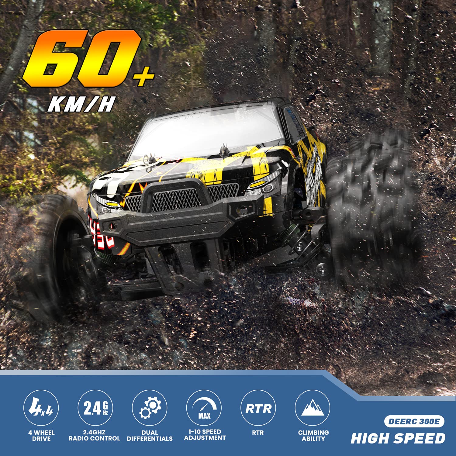 Remote Control Car for Kids Adults 60KM/H 4x4 Power 1:18 Scale Brushless  Motor, Hobby Electric Monster RC Truck All Terrain off Road 2 Batteries