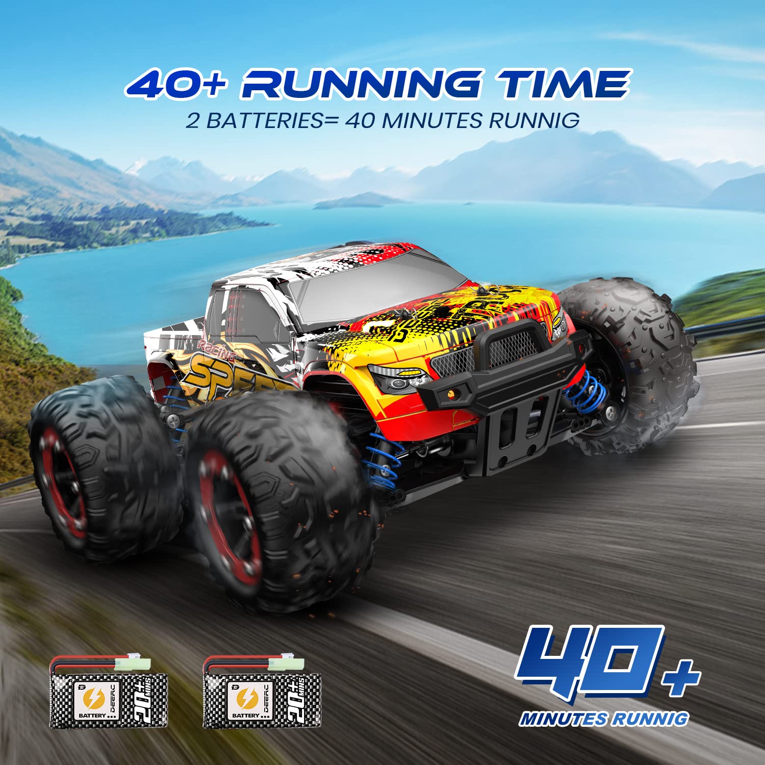 DEERC Auto Telecomandata In Scala 1:10,auto RC, 48 Km/h, Fuoristrada Hobby Grade Monster Crawler 4WD Luci, 2 Batterie, 40 Minuti Gioco, 2 Carrozzerie, Per Bambini E Adulti, 9201E - Foto 11