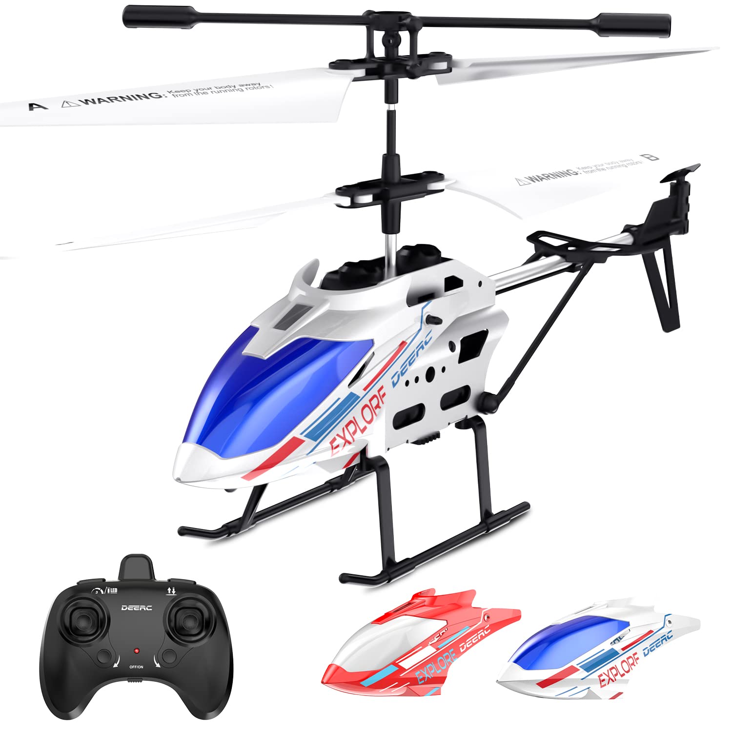 DEERC Remote Control Helicopter, 3.5 CH Altitude Hold RC Helicopters w/ Gyro for Beginner, 2 Shells LED Light One Key Take Off/Landing, 2.4GHz Aircraft Indoor Flying Toy for Kids Boys Girls