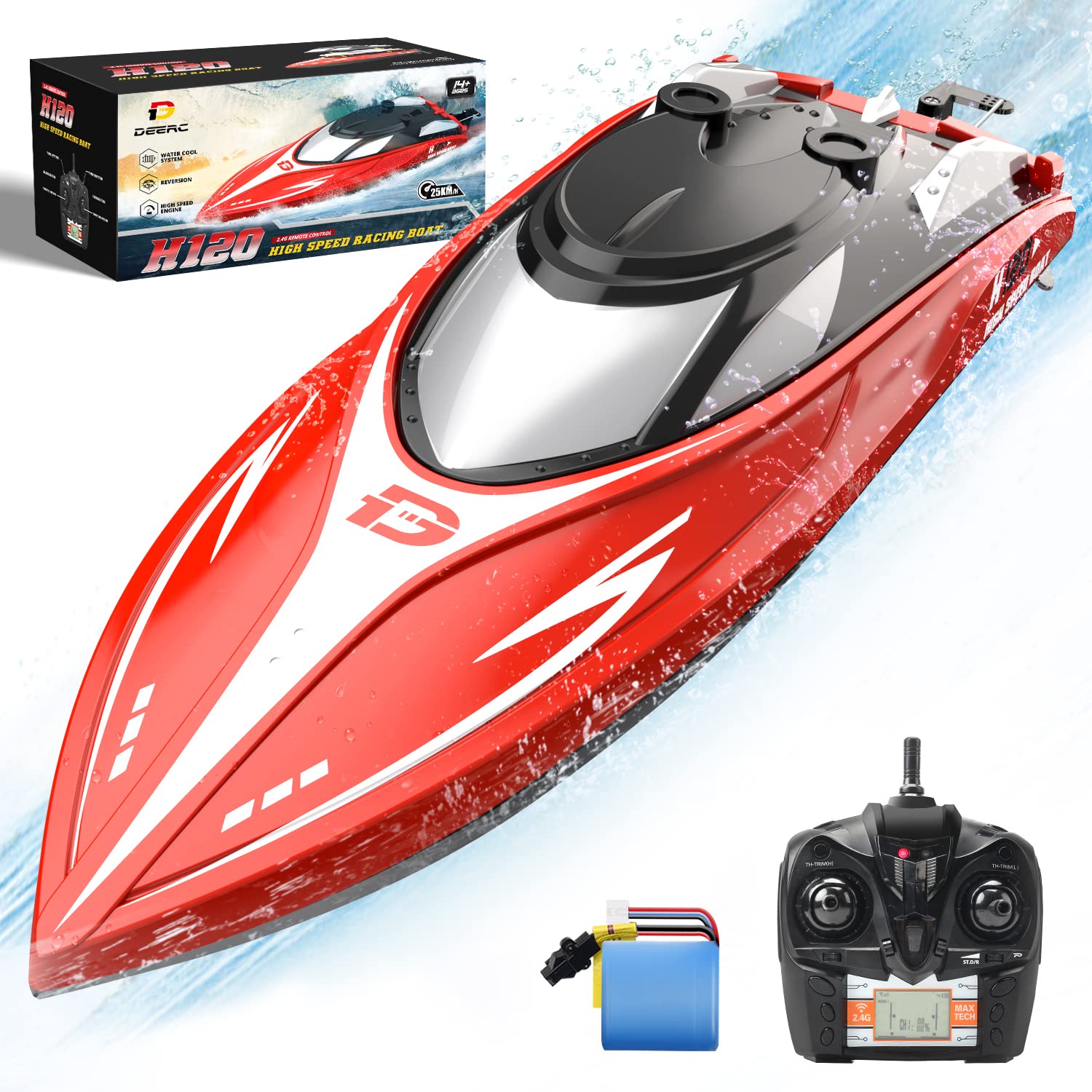 Radio Control Sailboat Racing DEERC H120 RC Boat 20+ MPH, Fast Remote Control Boats for Pools and La