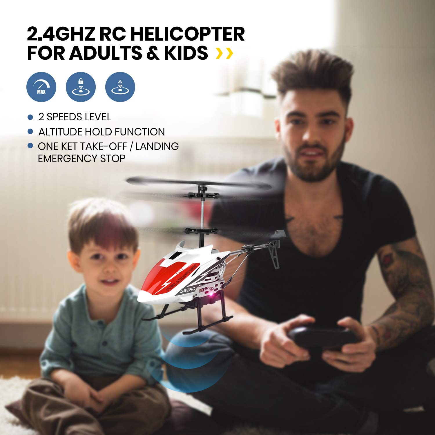 DEERC DE51 Remote Control Helicopter Altitude Hold RC Helicopters with Gyro for Adult Kid Beginner,2.4GHz Aircraft Indoor Flying Toy with 3.5 Channel,High&Low Speed,LED Light,2 Battery for 20 Min Play
