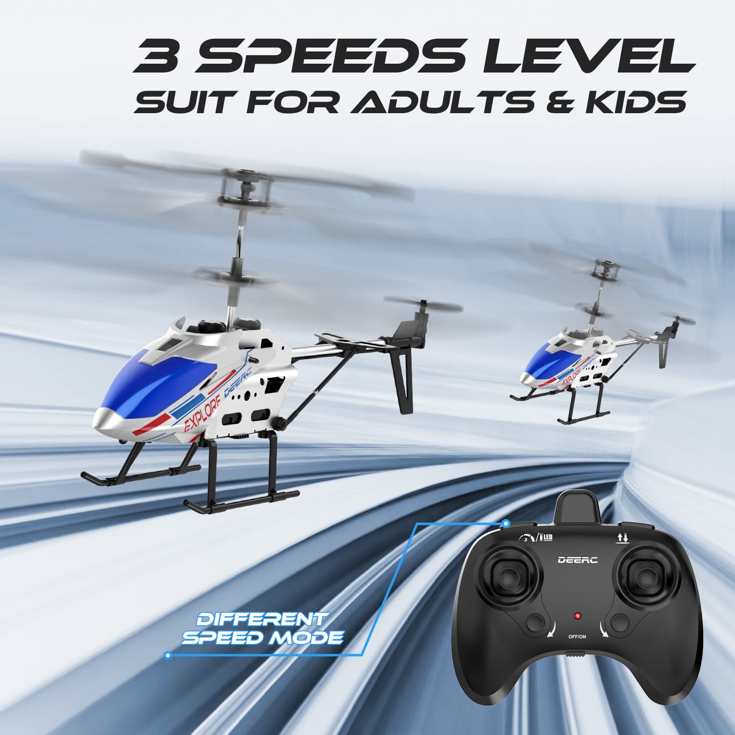 DEERC Remote Control Helicopter, 3.5 CH Altitude Hold RC Helicopters w/ Gyro for Beginner, 2 Shells LED Light One Key Take Off/Landing, 2.4GHz Aircraft Indoor Flying Toy for Kids Boys Girls
