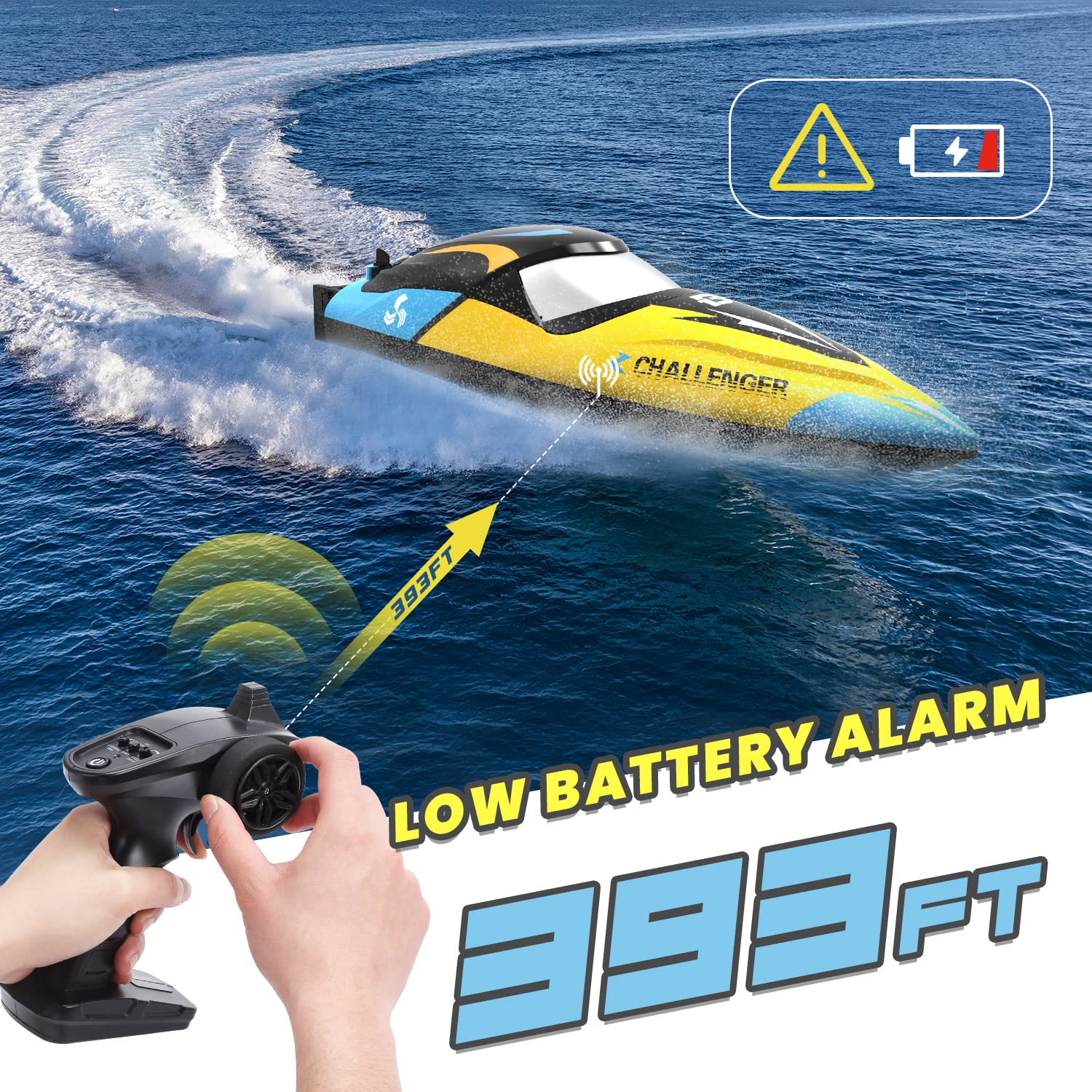 DEERC Brushless RC Boat, 30+ mph Fast Remote Control Boats with Never Capsize&Low Battery Alarm Function, 2.4GHz Racing Boat with LED Lights for Seas, Pools&Lakes, Speed Boat Toy for Adults Boys&Girls