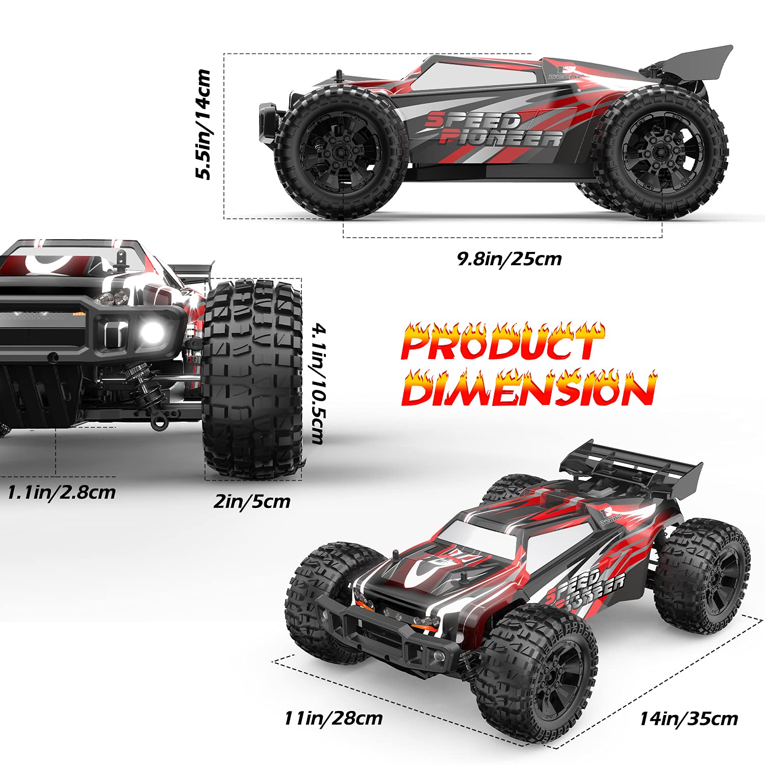 DEERC 9206E DIY Extra Shell 1:10 Scale Large RC Cars,48+ KM/H Hobby Gr