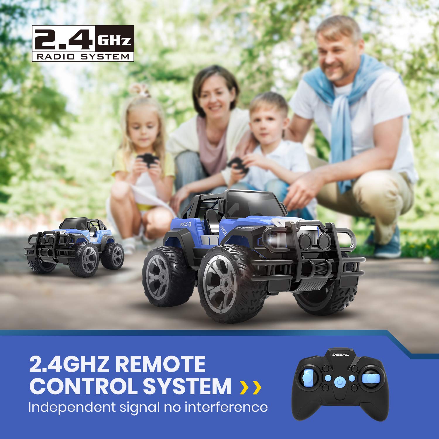 DEERC DE42 Remote Control Car RC Racing Cars,1:18 Scale 80 Min Play 2.4Ghz LED Light Auto Mode Off Road RC Trucks with Storage Case,All Terrain SUV Jeep Cars Toys Gifts for Boys Kids Girls Teens,Blue