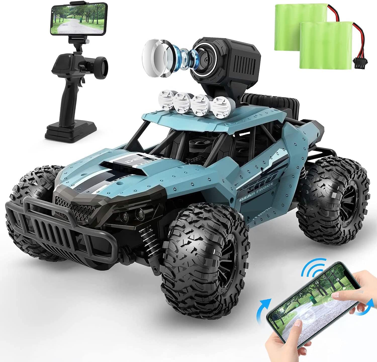 DEERC RC Cars DE36W Remote Control Car with 1080P HD FPV Camera, 1/16 Scale Off-Road Remote Control Truck, High Speed Monster Trucks for Kids Adults 2 Batteries for 60 Min Play, Gift for Boys