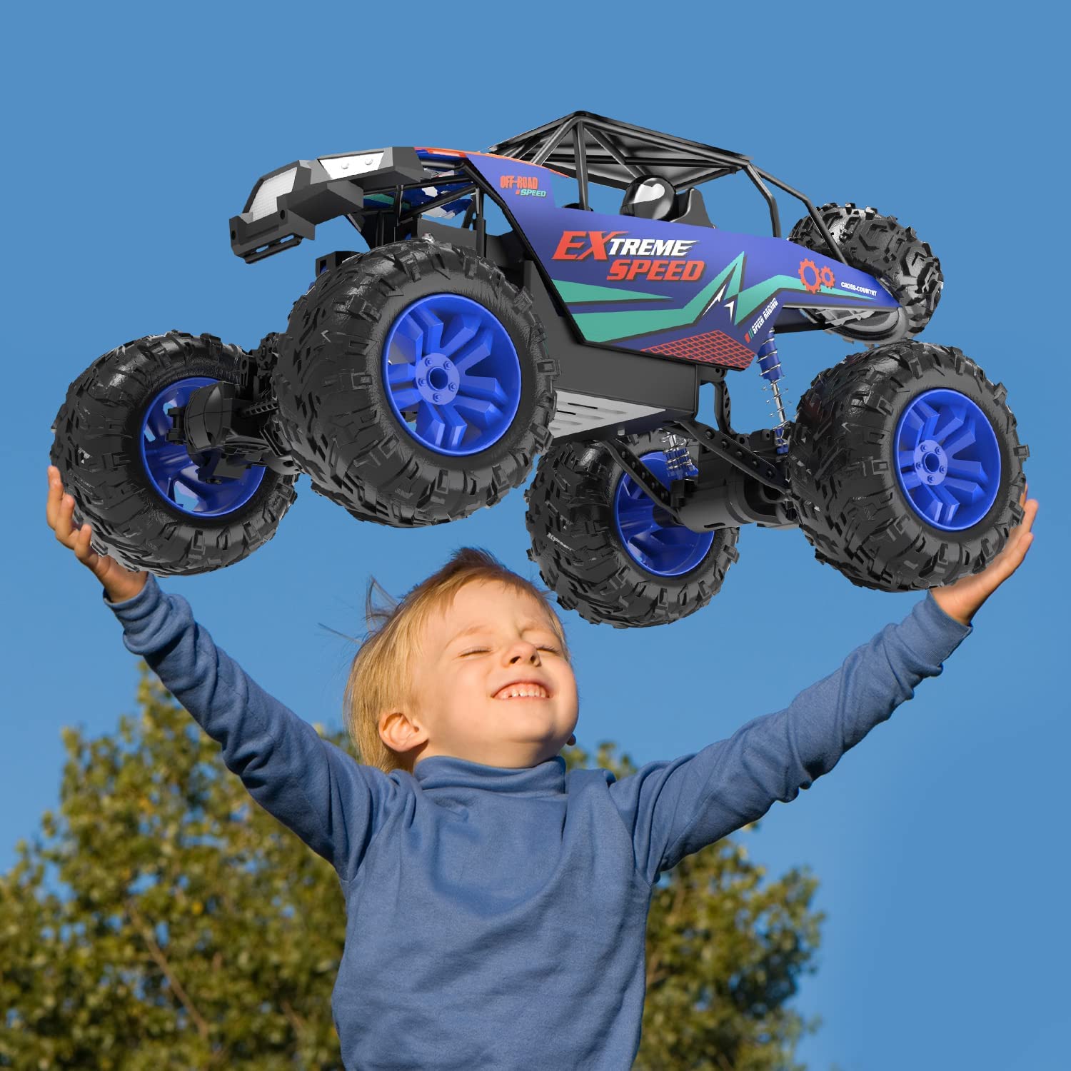 DEERC DE60 Large 1:8 Scale Upgraded RC Cars Remote Control Car for Adults Boys,Off Road Monster Truck with Realistic Sound,2.4Ghz 4WD Rock Crawler Toy All Terrain Climbing,2 Batteries for 80 Min Play